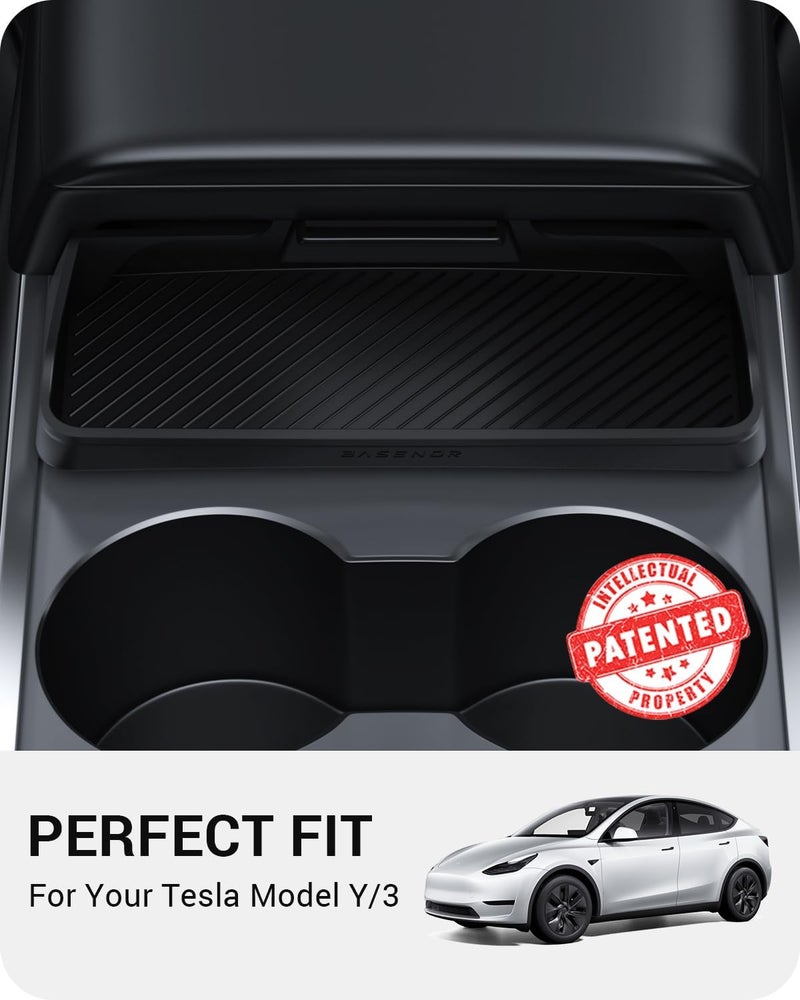 Basenor Upgraded Tesla Model Y Model 3 Center Console Sunglasses Holder, Armrest Box Eyeglasses Storage Box Key Card Holder for 2021-2024 Model 3/Y Interior Accessories - Image 2